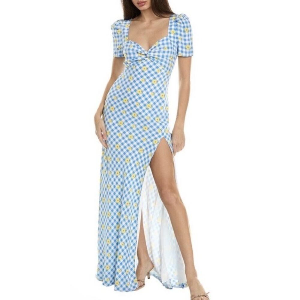 STAUD Milla Blue Gingham Daisy Sundress Blue/White 8